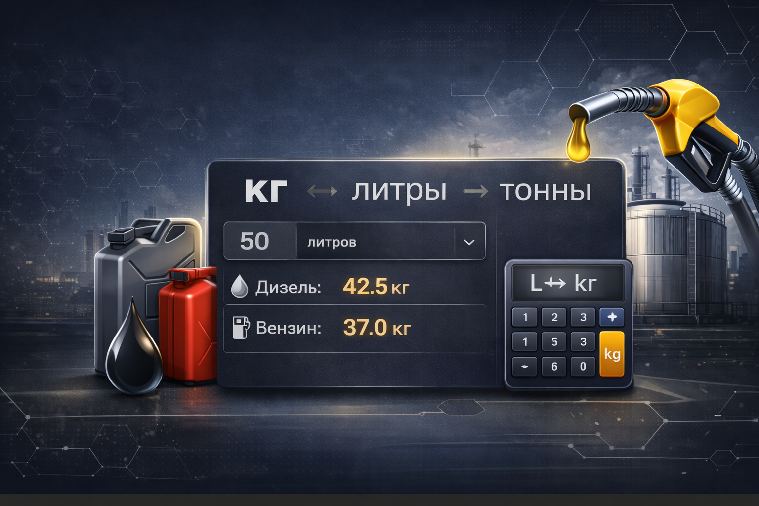 Онлайн калькулятор дизельного топлива, бензина — перевод из литров в кг